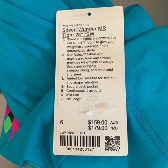 NWT New LULULEMON Speed Wunder Under Tight Seawheeze Turquoise Blue Logo 6 - Picture 7 of 7